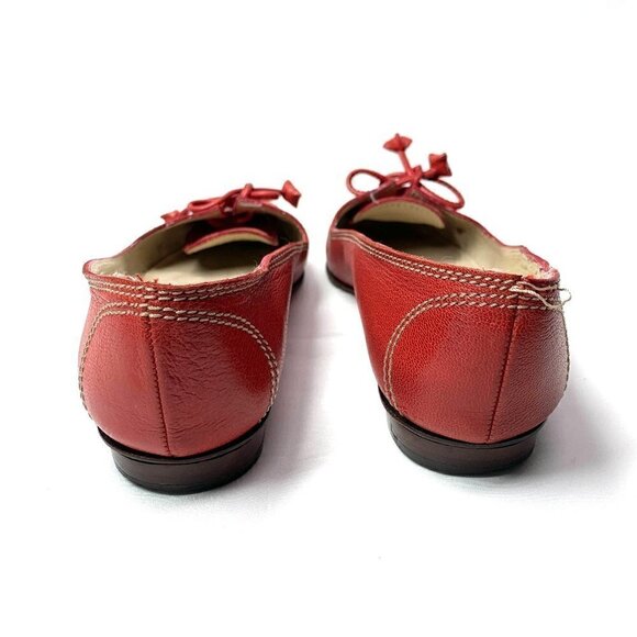 Castaner Square Toe Block Heel Flats With Ties - Red Leather, Size EU 37/US 6.5 - Picture 9 of 12